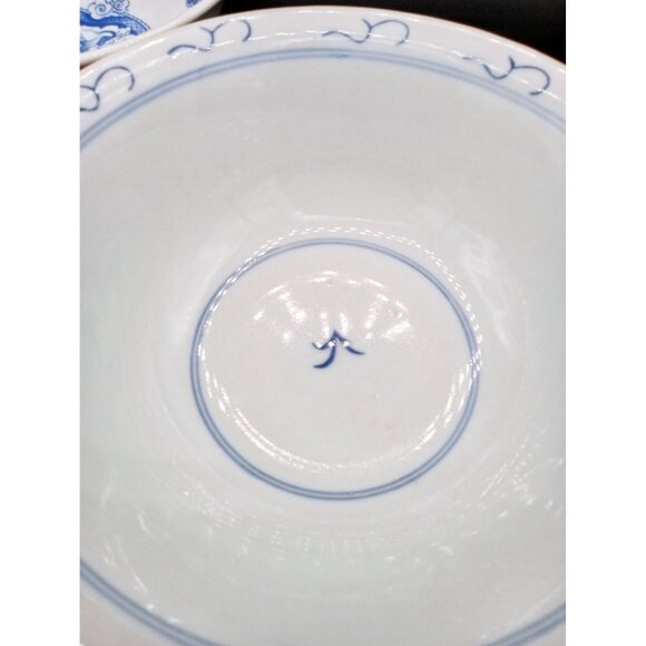 Set of 2 Blue White Porcelain Bowls Dragon and Landscape Design For Ramen 1 Mark - Picture 11 of 16